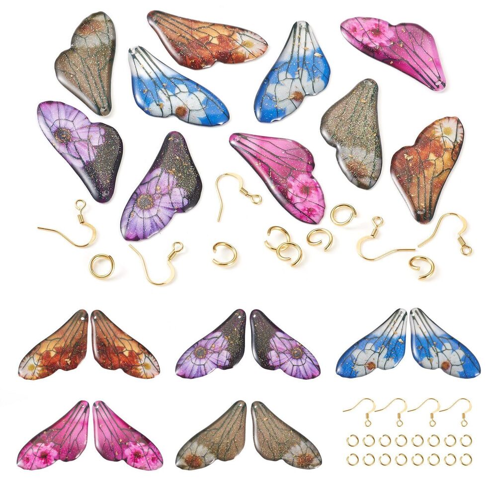 6355 Beadthoven 50pcs Resin Butterfly Pendants Colorful Earrings Charms